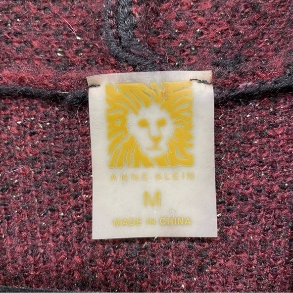 ANNE Klein burgundy & black leopard print long cardigan with gold thread size M - Picture 4 of 7